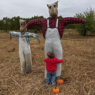 Hugging the scarecrow